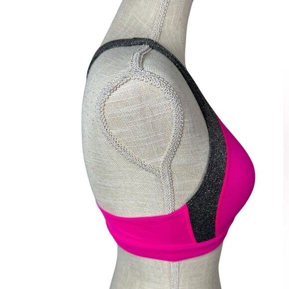 VSX Sport Hot Pink & Silver Glitter Zipper Front Lightly Lined Sports Bra - Picture 3 of 8